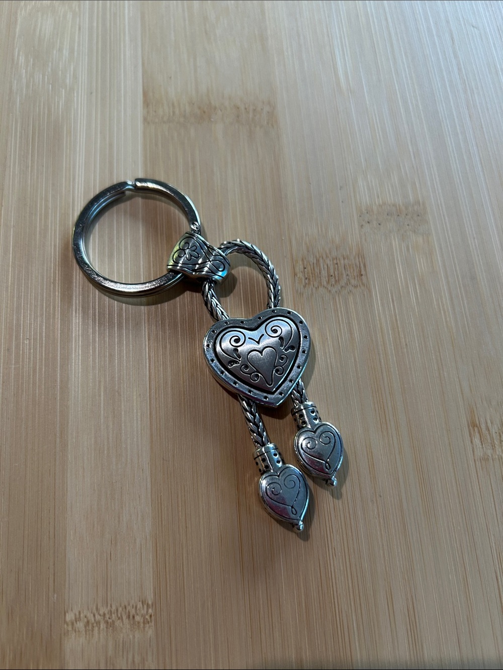 Brighton Eliza Silver ❤️ Keyring with Double Heart Drops